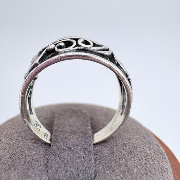 VTG Sterling Silver 925 Scroll Design Filigree Tapered Band Ring Size 7.75 - Picture 4 of 10